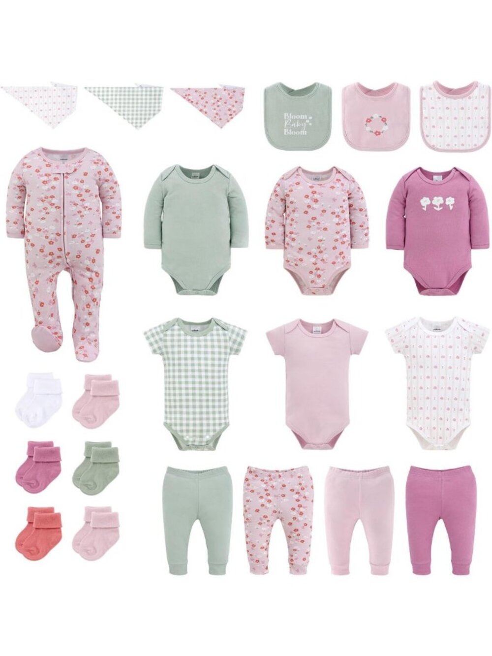 23-Piece Baby Girl Clothes Set - 100% Cotton Newborn Essentials, Floral Pink
